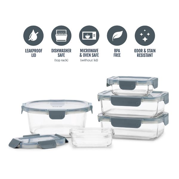 Ello Color Lock 10pc Mixed Food Storage Container Set Platinum