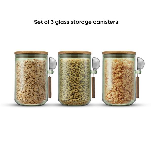 Holden 32oz Stackable Glass Storage Canister Set with Wood Lids and Scoops- Clear