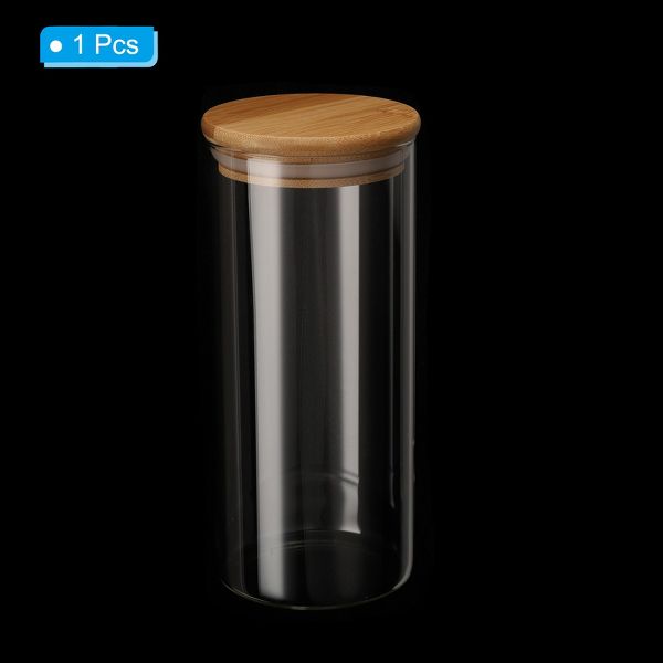 Unique Bargains Kitchen Food Storage Glass Jar with Airtight Bamboo Lid 10x10cm
