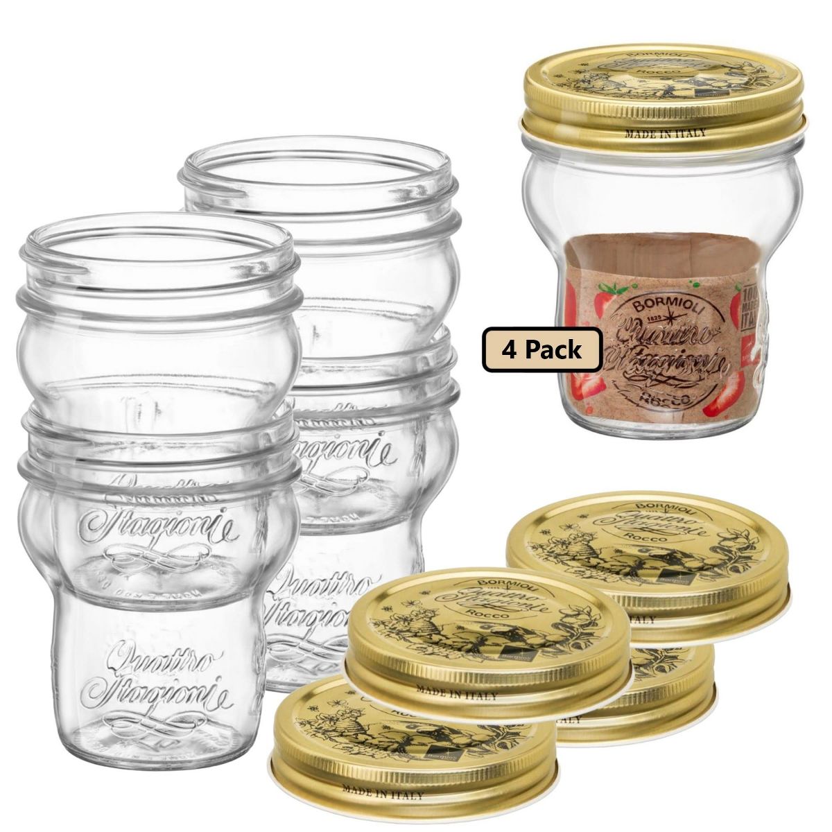 Bormioli Rocco 9.25oz Quattro Stagioni Stacking Jar - Nestable Wide Mouth Glass, Vacuum Seal Canning Container