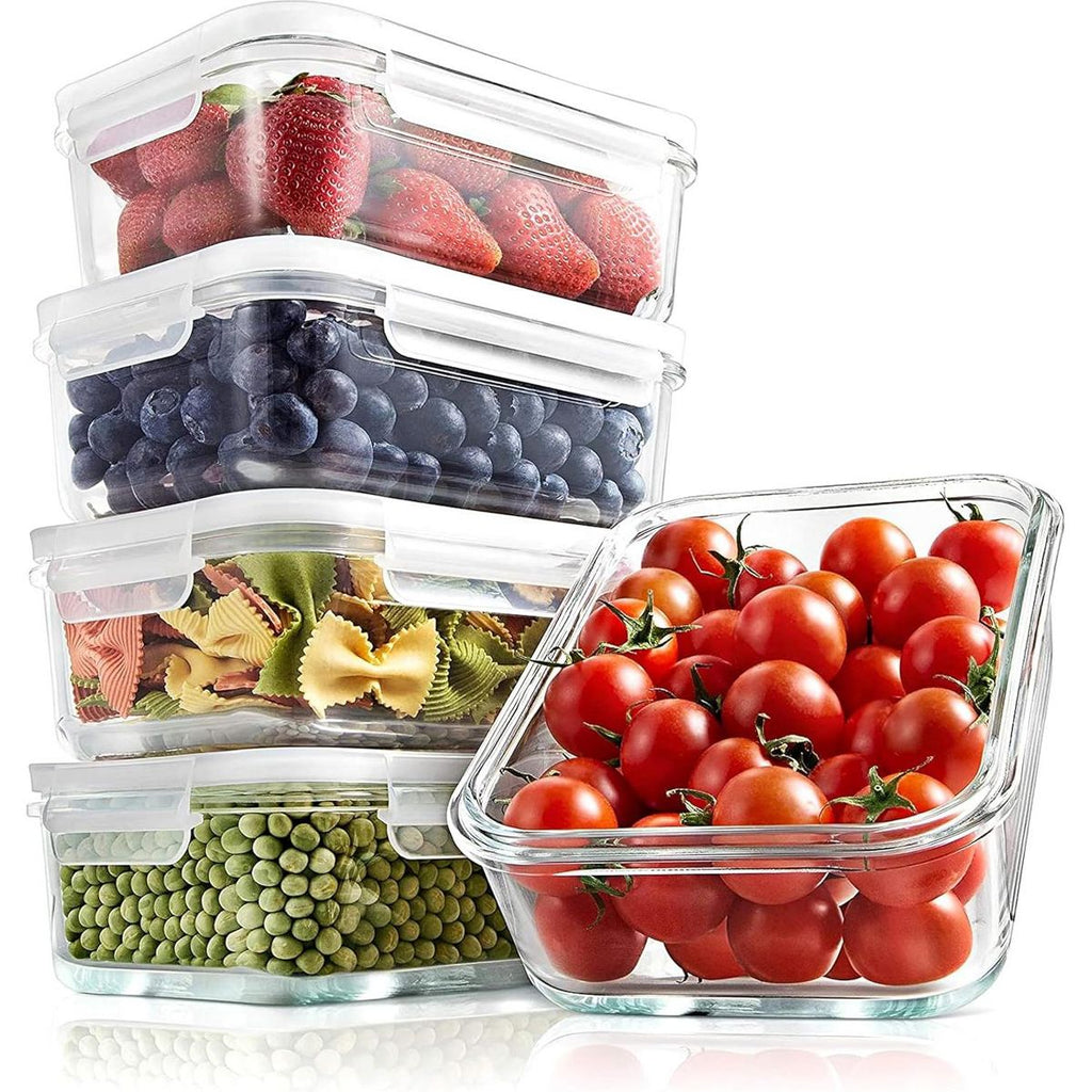 NutriChef 10-Piece High Borosilicate Glass Meal Prep Containers Set - Clear Locking Lids, 30oz