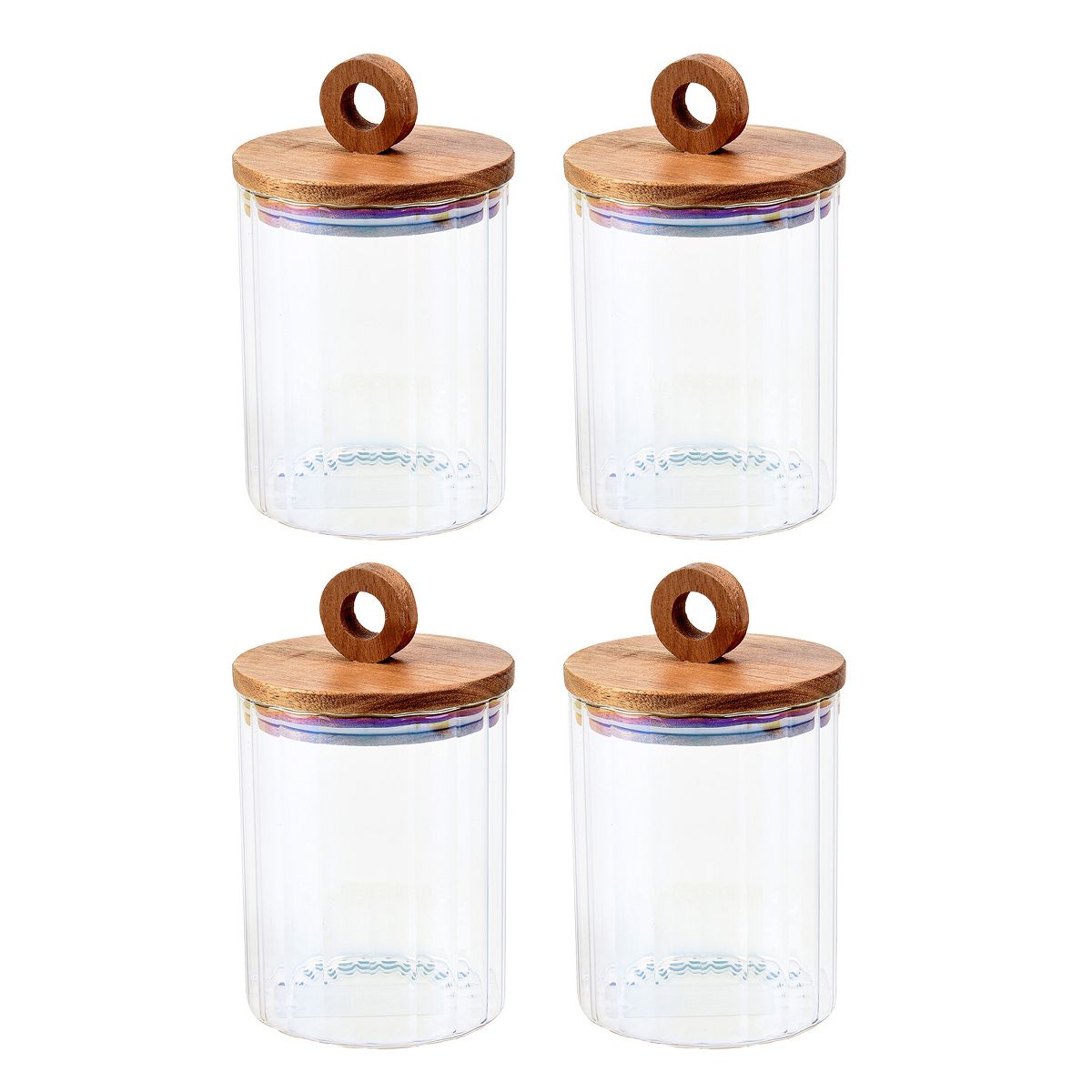 SharpChef 2PK Glass Airtight Electroplated Storage Jar with Wooden Acacia Lid, Glass Food Storage Jars, 25 oz / 0.75 L / 3 cups