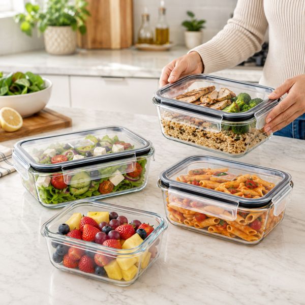 Sorbus 4 Pack 35 oz/1040ml Glass Food Storage Containers with Airtight Leak-Proof Lids