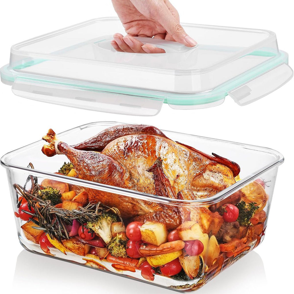 Vtopmart 220oz/ 27.5cup Extra Large Glass Food Storage Containers with Lids for Roasting Turkey, Chicken, Fruits, Oven Safe, Freezer, Dishwasher