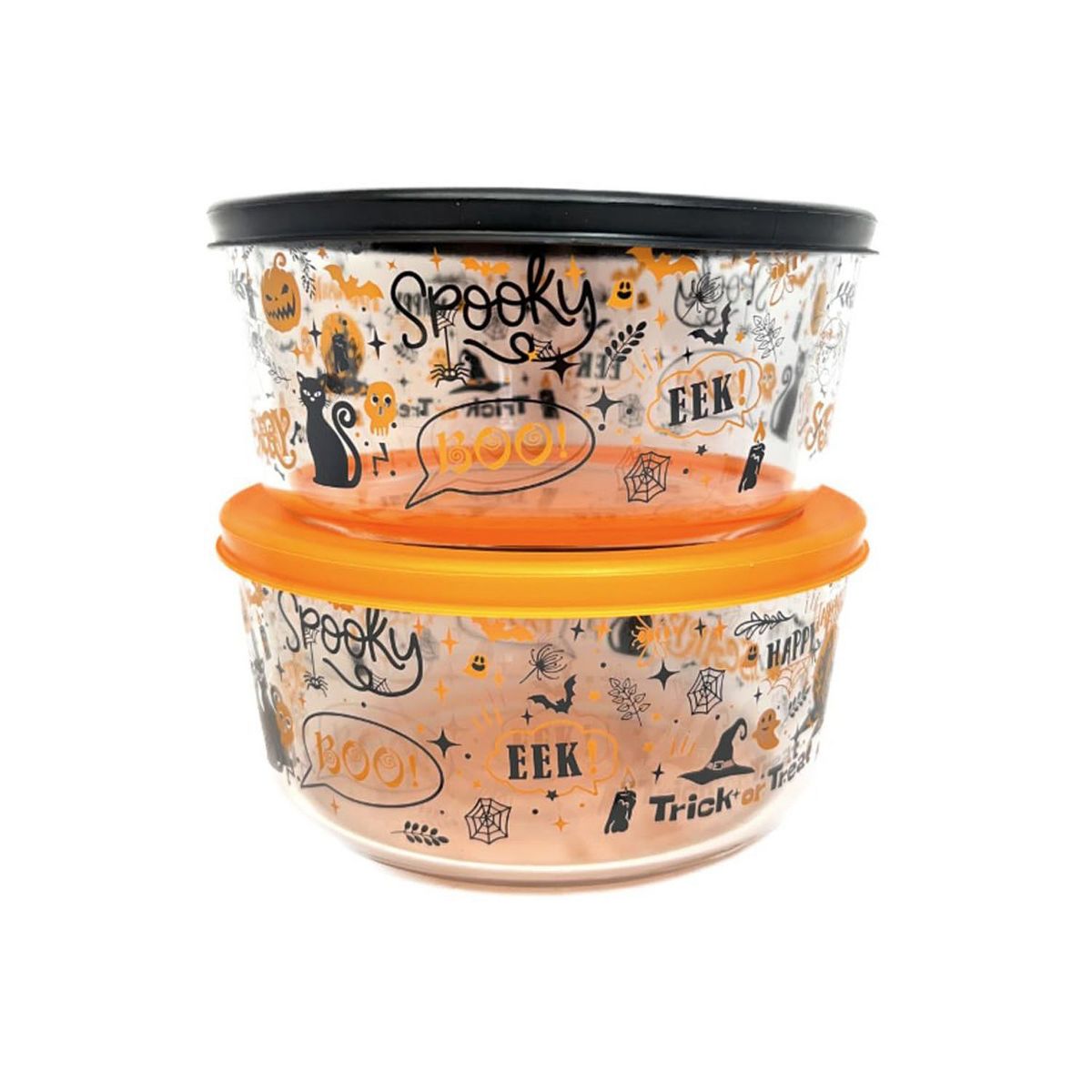Dura Culina® Halloween Glass Food Round Stackable Storage Sets (2 Cup Size, 3 Containers + 3 Lids)
