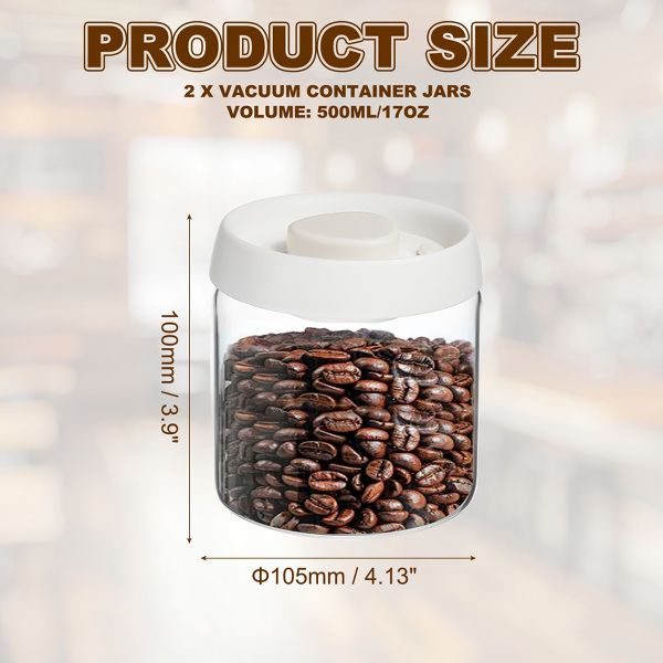 Unique Bargains Glass Airtight Vacuum Seal Coffee Bean Containers 17oz 2 Pcs Black