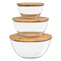 Sorbus Glass Mixing Bowl Set with Bamboo Lids, 3-Piece Airtight Food Storage Bowls, Clear Glass Bowls for Mixing, Serving & Meal Prep
