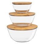 Sorbus Glass Mixing Bowl Set with Bamboo Lids, 3-Piece Airtight Food Storage Bowls, Clear Glass Bowls for Mixing, Serving & Meal Prep