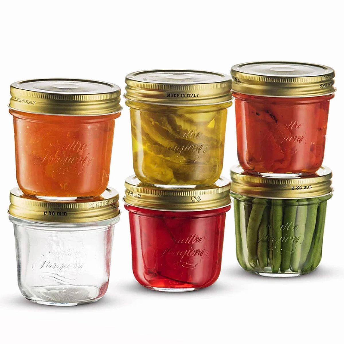 Bormioli Rocco Quattro Stagioni 17oz Glass Preserving Jars, Set of 6 - Wide Mouth Airtight, Twist Top Mason Jars