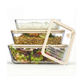 Kook Glass Storage Container Set, with Lids, Rectangular, Clear/Sand, Set of 3, (23.6/50.3/80 oz)