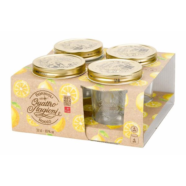 Bormioli Rocco Quattro Stagioni 5 oz Glass Preserving Jar Set of 4, Wide‑Mouth Twist‑Top Canister w/ Airtight Seal, Made in Italy, BPA‑Free