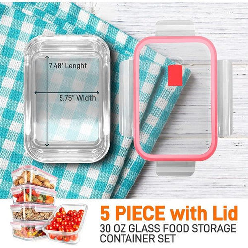 NutriChef 10-Piece High Borosilicate Glass Food Storage Containers Set (NCCLX5R9.5)