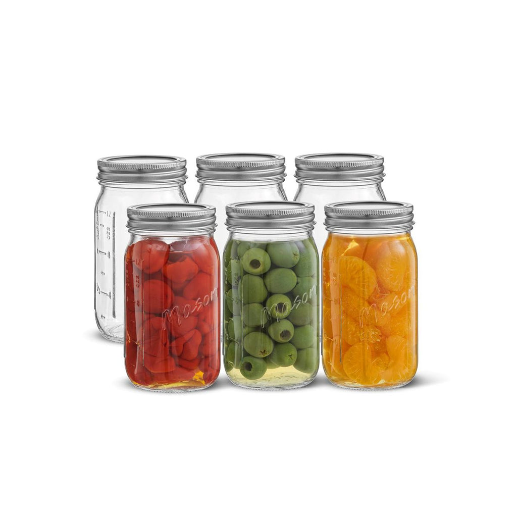 JoyJolt Regular Mason Jars with Airtight Lids, Labels and Measures - 16 oz - Set of 6