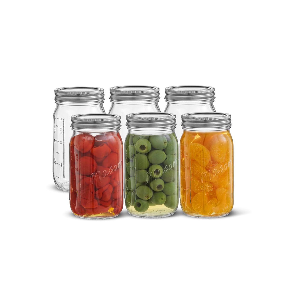JoyJolt Regular Mason Jars with Airtight Lids, Labels and Measures - 16 oz - Set of 6