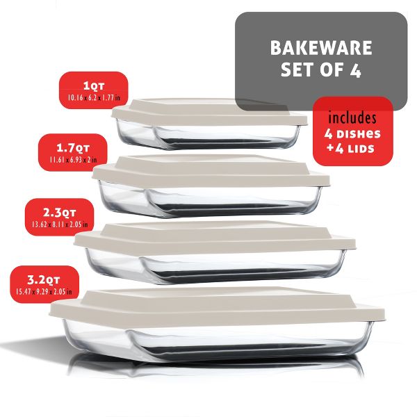 Joytable 4-Pack Baking Pans Set, Glass Food Storage Containers with Lids, Glass Baking Dishes for Oven - Black