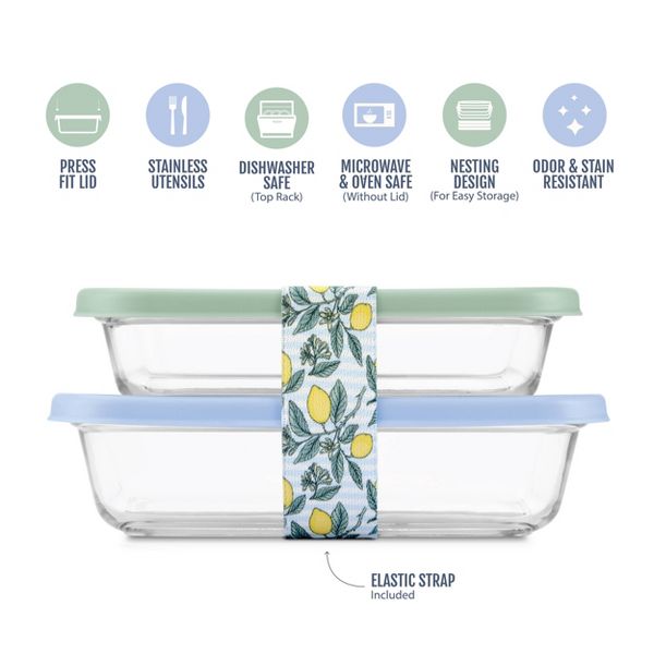 Ello (3c and 2.5c) Everyday Lunch Stack Glass Food Storage Container Set Green/Blue