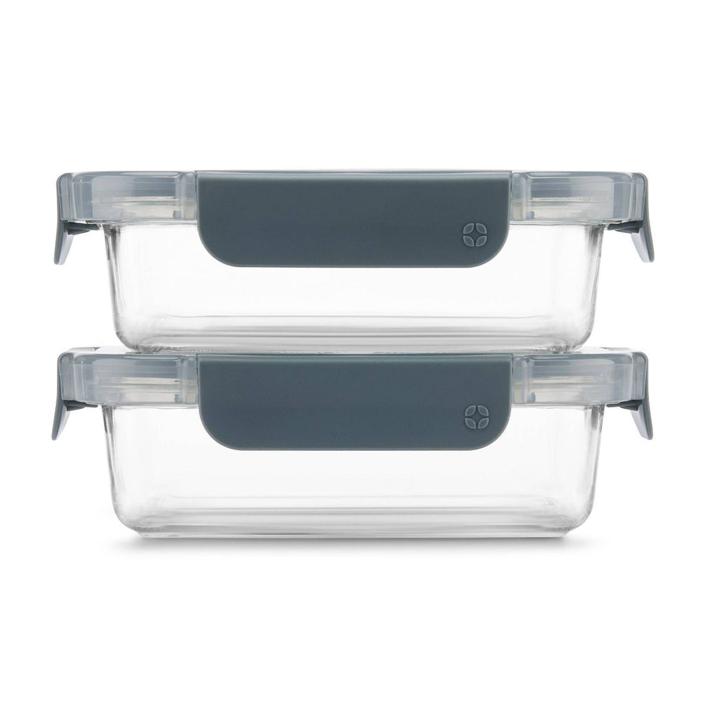 Ello Colorlock 2pk 1.75c Rectangle Glass Food Storage container Set Platinum