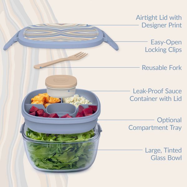 Bentgo 7.6c Glass All-in-One Salad Container Mod Curves Desert Rose