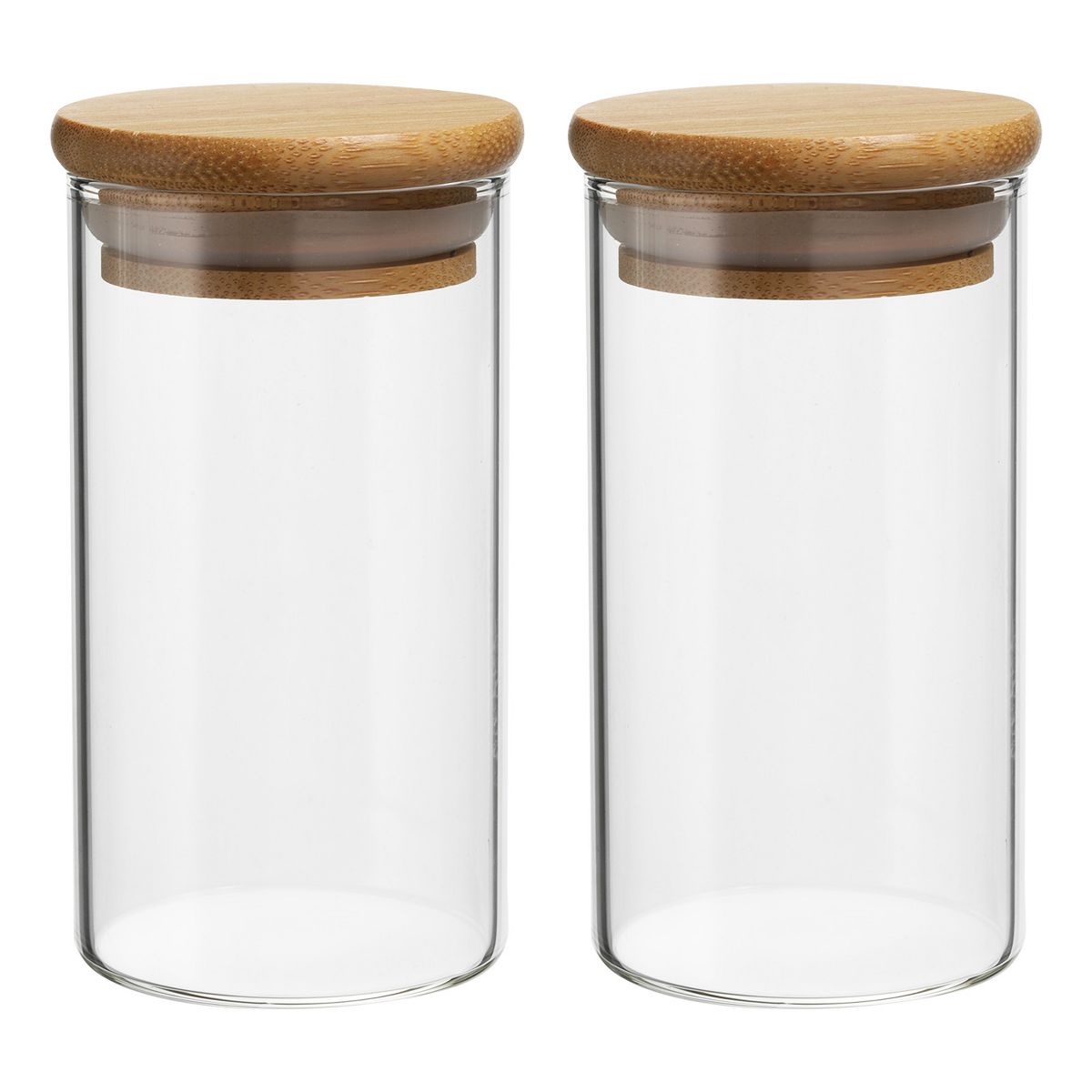 Unique Bargains Kitchen Food Storage Glass Jar with Airtight Bamboo Lid 2 Pcs 10x5.4cm