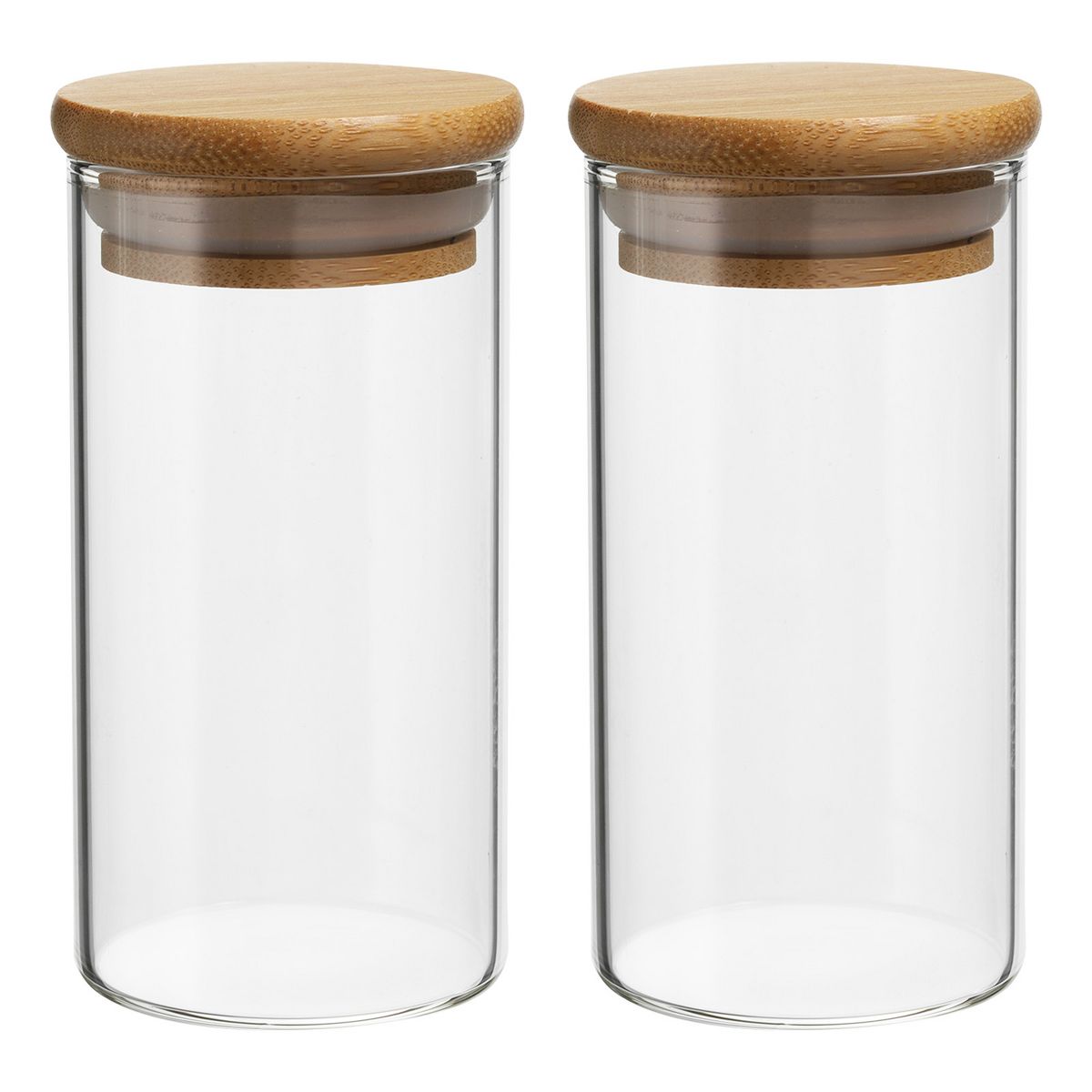Unique Bargains Kitchen Food Storage Glass Jar with Airtight Bamboo Lid 2 Pcs 10x5.4cm