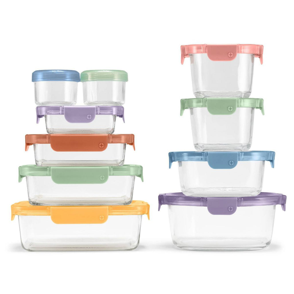 Ello 20pc Color Lock Mixed Food Storage Container Set: Glass & Polypropylene, Multicolored, Microwave & Oven-Safe