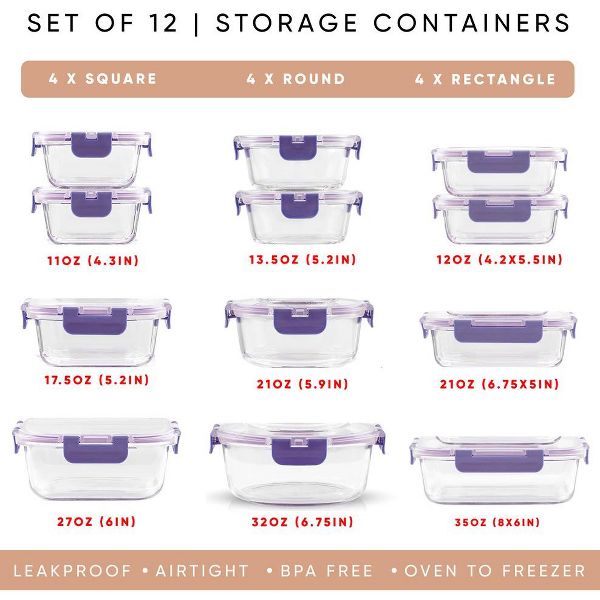 12 Glass Storage Containers (Blushy Pink)