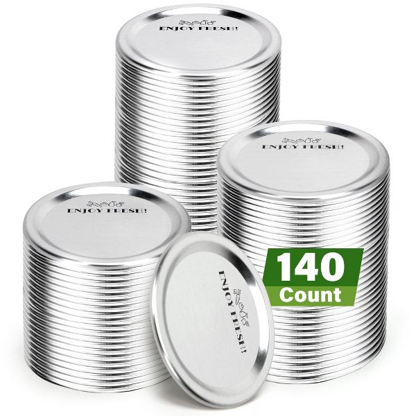 LotFancy 140 Counts Regular Mouth Canning Lids, 70 mm Metal Mason Jar Lids for Ball, Kerr Jars