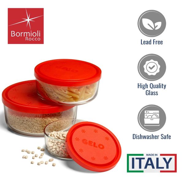 Bormioli Rocco Gelo Glass Bowls with Lids, Set of 4 - BPA-Free Glass Durable Multi-Size Storage, Freezer to Microwave Safe