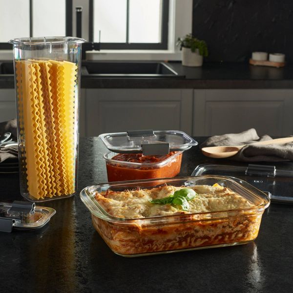 Rubbermaid 10pc Brilliance Glass Food Storage Set: Glass Containers with Lids, Oven & Microwave Safe, Dishwasher Safe