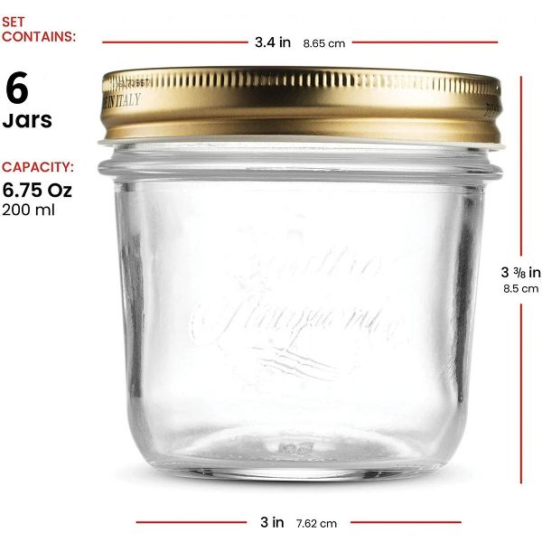 Bormioli Rocco Quattro Stagioni 17oz Glass Preserving Jars, Set of 6 - Wide Mouth Airtight, Twist Top Mason Jars