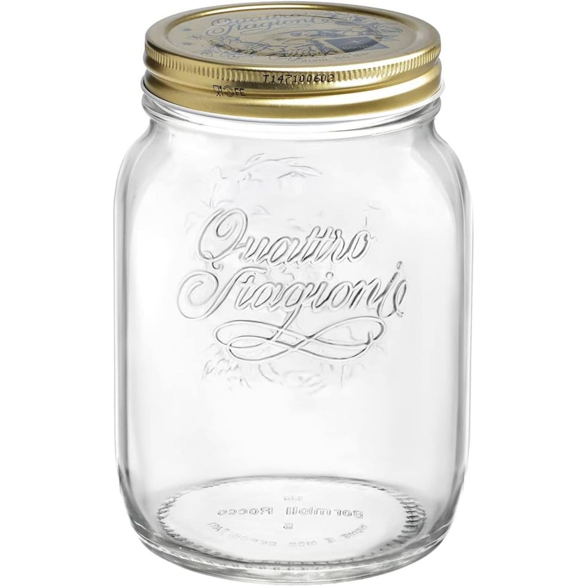 Bormioli Rocco Quattro Stagioni 67.75oz Mason Jar Glass - Wide Mouth Twist Top, Canister Beehive Embossed Design