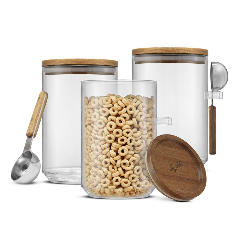 Holden 32oz Stackable Glass Storage Canister Set with Wood Lids and Scoops- Clear