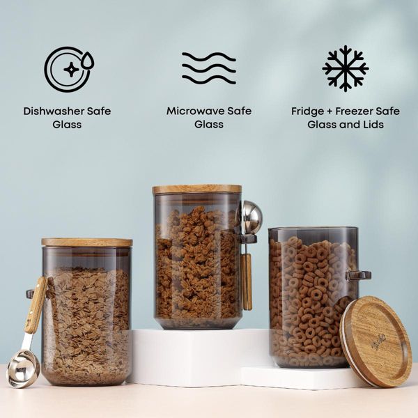 Holden 32oz Stackable Glass Storage Canister Set with Wood Lids and Scoops- Clear