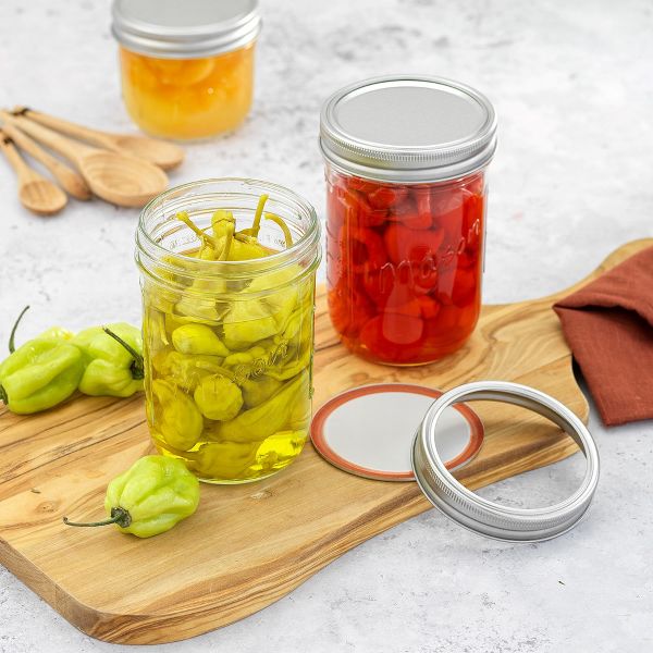JoyJolt Wide Mason Jars with Airtight Lids, Labels and Measures - 16 oz - Set of 6