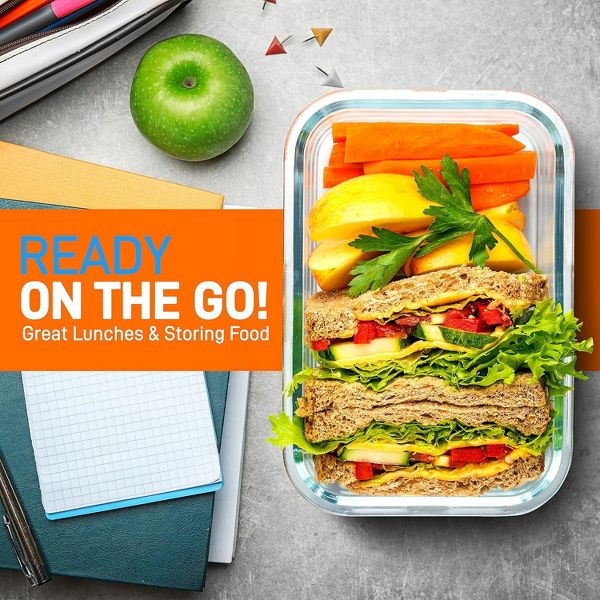 NutriChef 10-Piece High Borosilicate Glass Meal Prep Containers Set - Clear Locking Lids, 30oz