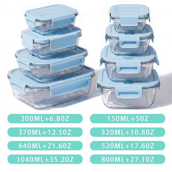 AEELLEEA 8 Pack BPA Free Airtight Glass Meal Prep Containers, Microwave Freezer Dishwasher Safe Office Food Lunch Storage Boxes