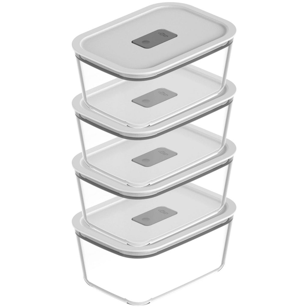 OU Glass Food Storage Container Set 8pc (set of 4) Microwave, Freezer & Dishwasher Safe, Airtight Leak Proof Lid with Microwave Valve, Stackable