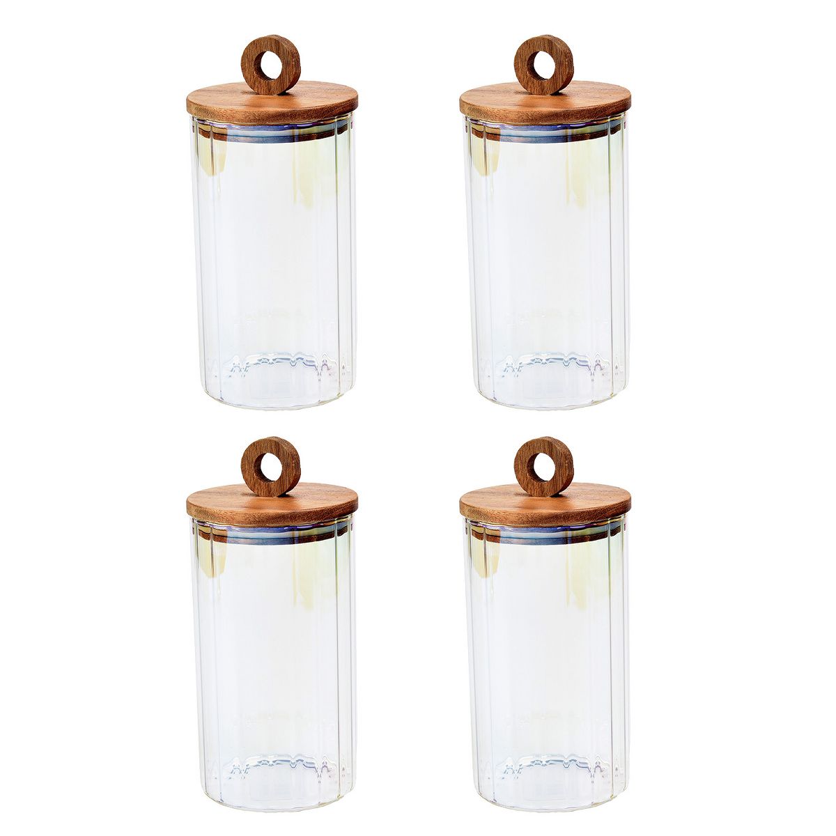 SharpChef 2PK Glass Airtight Electroplated Storage Jar with Wooden Acacia Lid, Glass Food Storage Jars, 37 oz / 1.1 L / 5 cups