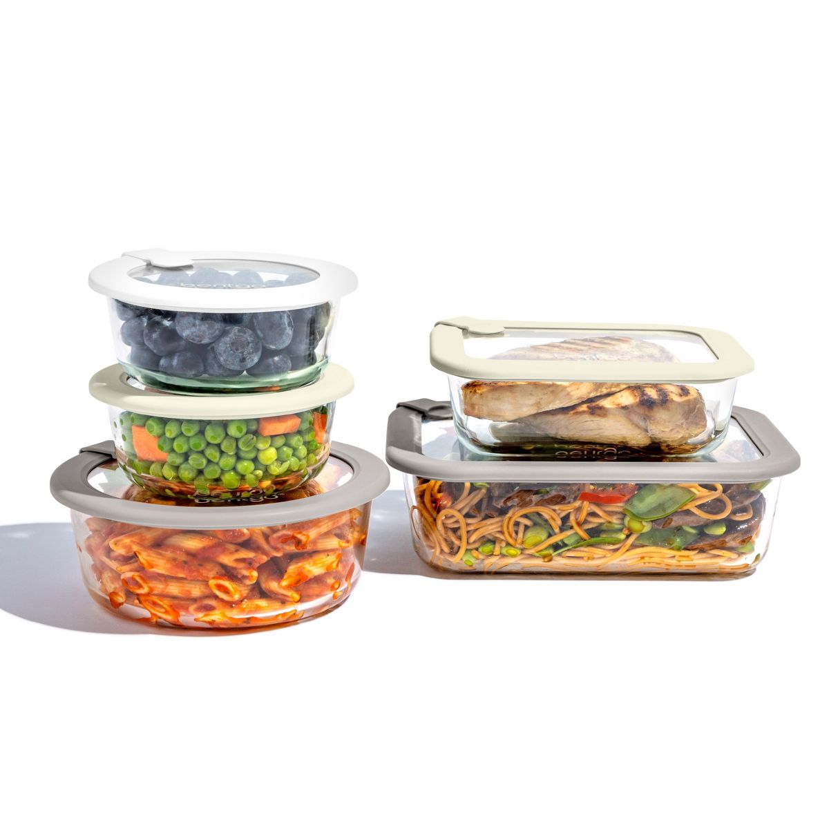 Bentgo 10pc Glass Signature Glass Food Storage Set White Stone