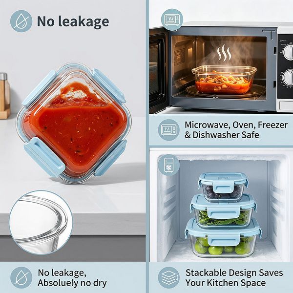 AEELLEEA 8 Pack BPA Free Airtight Glass Meal Prep Containers, Microwave Freezer Dishwasher Safe Office Food Lunch Storage Boxes