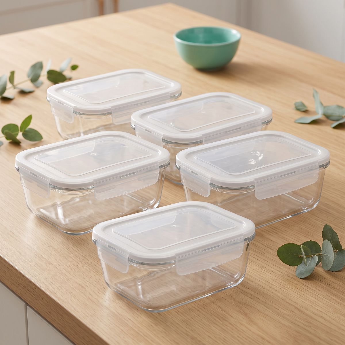 LauKingdom 5 Pack 35oz Midnight Black Borosilicate Glass Food Storage Containers with Lids for Meal Prep and Modern Kitchen Organization