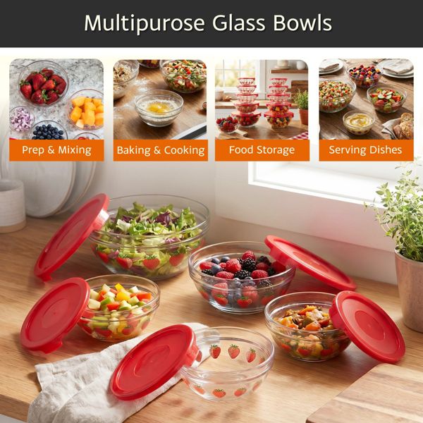 Classic Cuisine 20-Piece Strawberry Design Glass Bowls with Lids Set