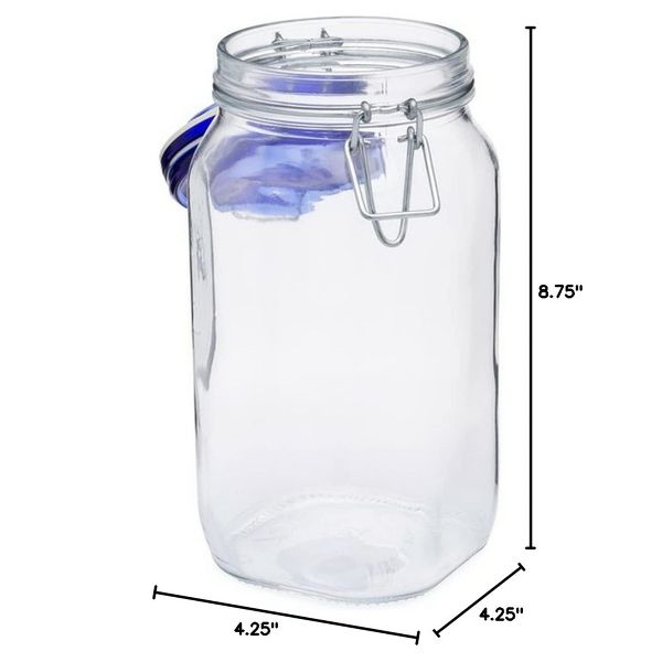 Bormioli Rocco 25.25oz Fido Glass Storage Jar Blue Lid - Airtight Clamp Seal, Italian Made Glass