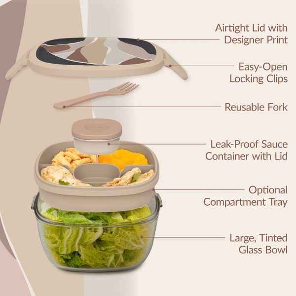Bentgo 7.6c Glass All-in-One Salad Container Mod Curves Desert Rose