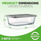 NutriChef 3 Sets High Borosilicate Glass Loaf Pan with Cover - Gray