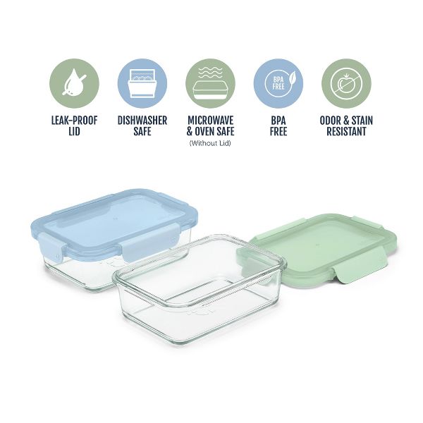 Ello 2pk 3.4c Color Lock rectangle Glass Food Storage Container Set