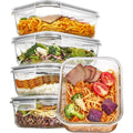 Vtopmart 5 Pack 35oz Grey Glass Food Storage Containers with Lids, Airtight Lunch Container Set, Safe for Oven, Microwave, Freezer and Dishwasher