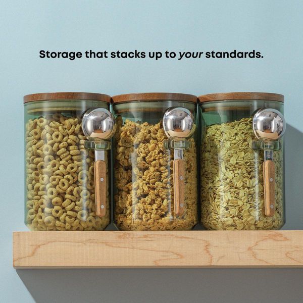 Holden 32oz Stackable Glass Storage Canister Set with Wood Lids and Scoops- Clear