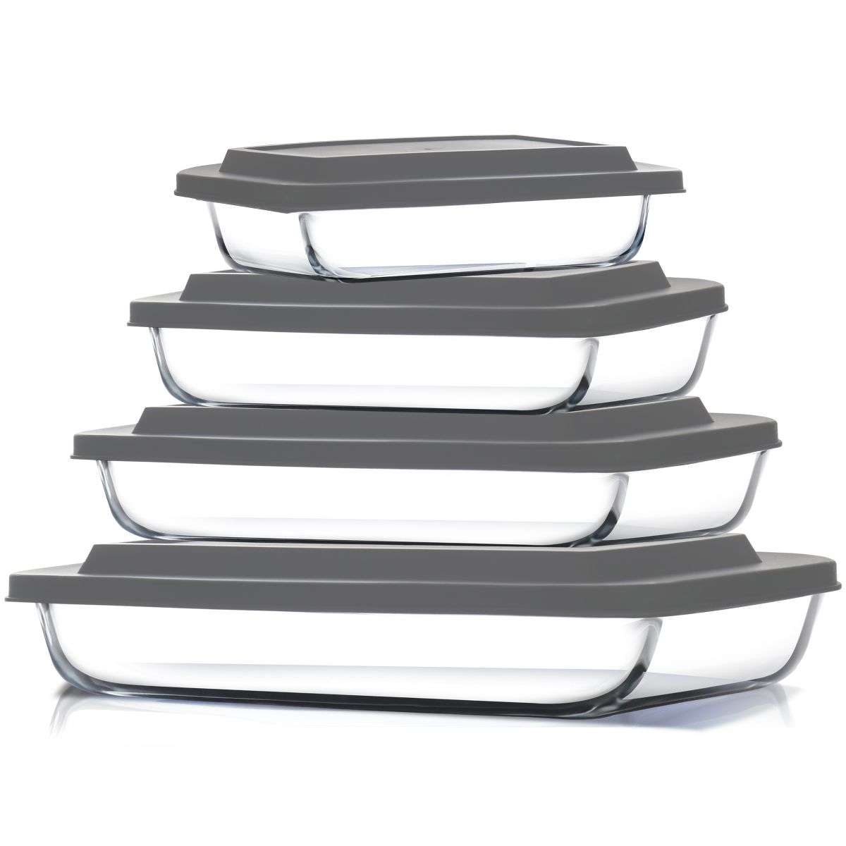 Joytable 4-Pack Baking Pans Set, Glass Food Storage Containers with Lids, Glass Baking Dishes for Oven - Black