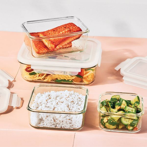 8pc (Set of 4) Glass Food Storage Container Set Clear - Figmint™: Freezer, Dishwasher & Microwave Safe